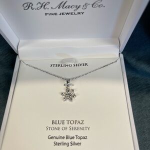 Sterling Silver Blue Topaz Necklace Snowflake Pendant